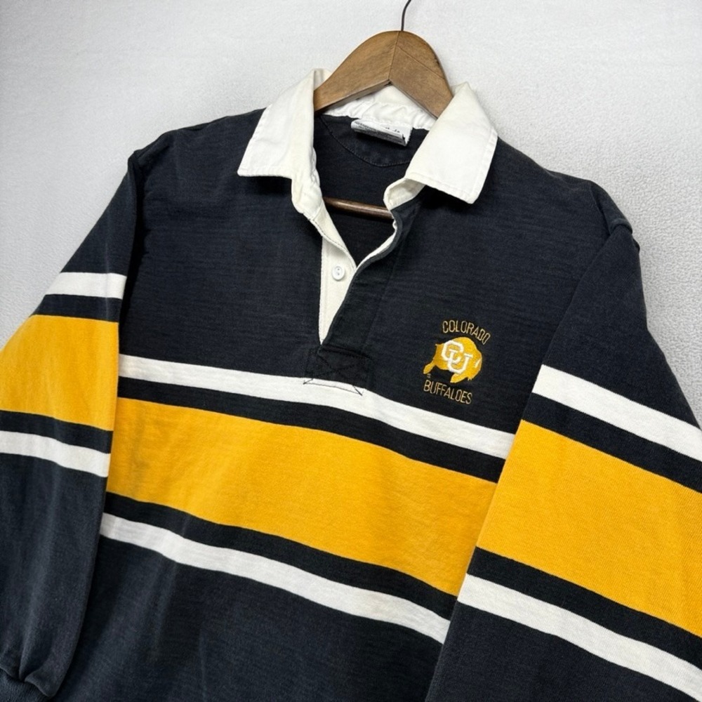 Vintage University Of Colorado Rugby Shirt mens XL Black Yellow Barbarian Thick
